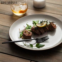 1pc relmhsyu japanese style ceramic round steak breakfast dinner plate home tableware
