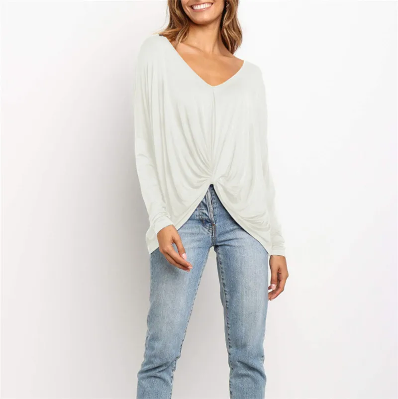 Женская рубашка с длинным рукавом и V-образным вырезом | одежда