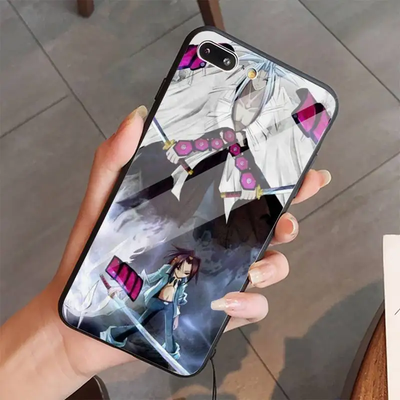 

Anime Shaman King Bling Phone Case Tempered glass For iphone 5C 6 6S 7 8 plus X XS XR 11 PRO MAX