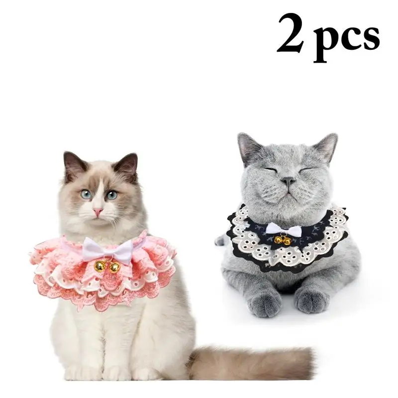 

2 шт. кошачий ошейник с декоративным кружевом ошейник для домашних животных с колокольчиком хлопка котенок бандана щенок нагрудник собака ш...