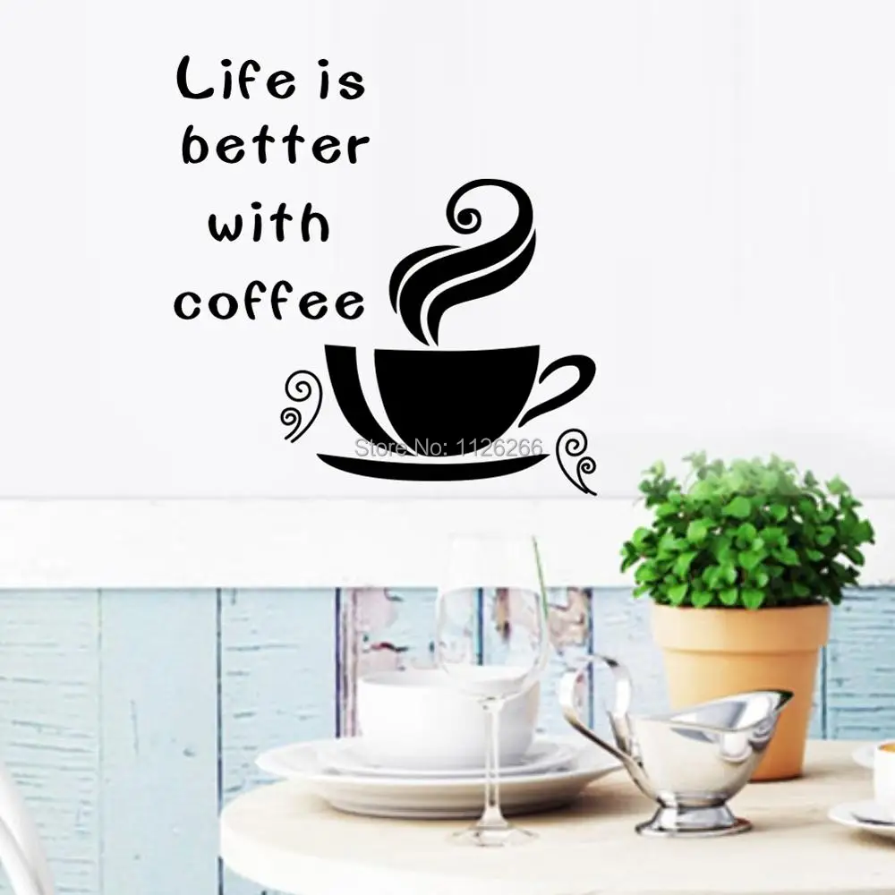 Life Is Better With стикер для стены с мотивом кофе Coffee Cup настенная наклейка украшение