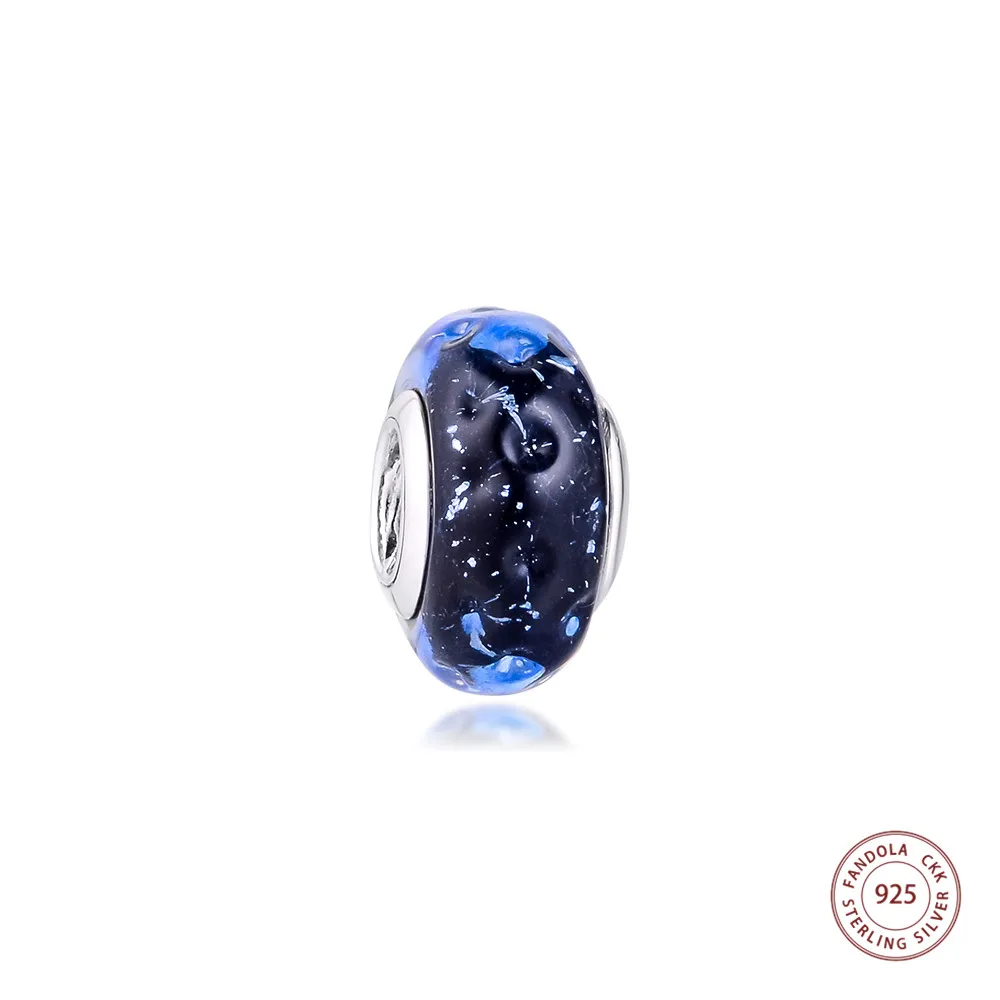 

2021 Summer Fits Pandora Bracelet 925 Sterling Silver Wavy Dark Blue Murano Glass Ocean Charms Beads for Jewelry Making Berloque