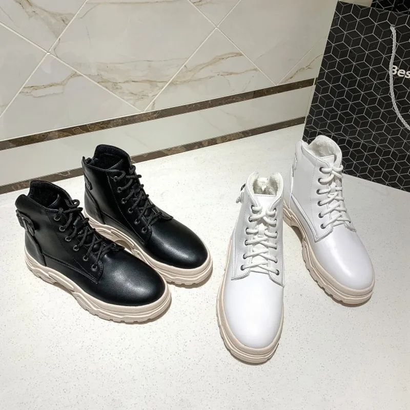 

2021 New Winter Short Boots Women's Warm Ankle Boots Women Non-slip Lace-up Shoes Plus Size 46 Ladies Fashion Black Booties