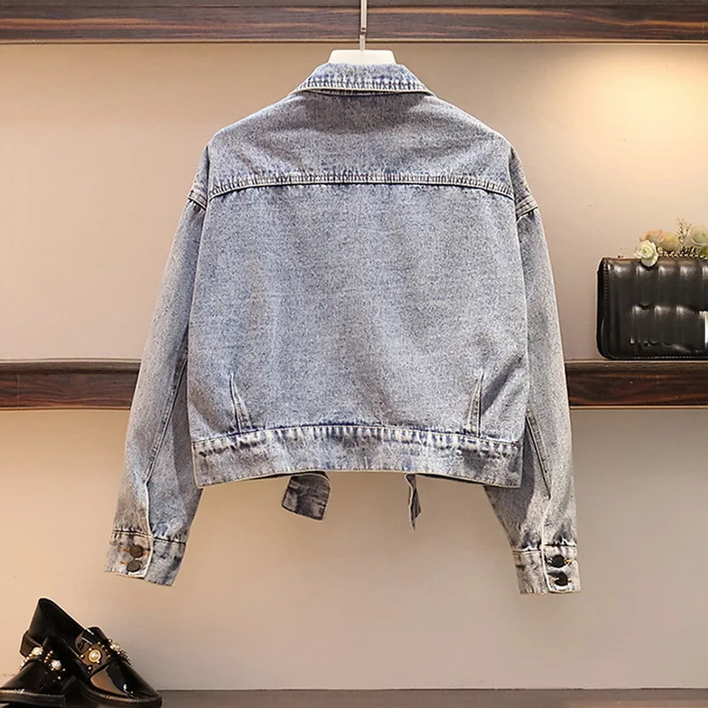 5XL Vintage Casual Female Oversized Crop Women's Denim Jacket Boyfriend Jeans Coat Autumn Long Sleeve Bomber Women | Женская одежда