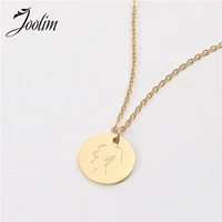 joolim jewelry pvd gold finish new abstract body round poker pendant necklace stylish stainless steel necklace