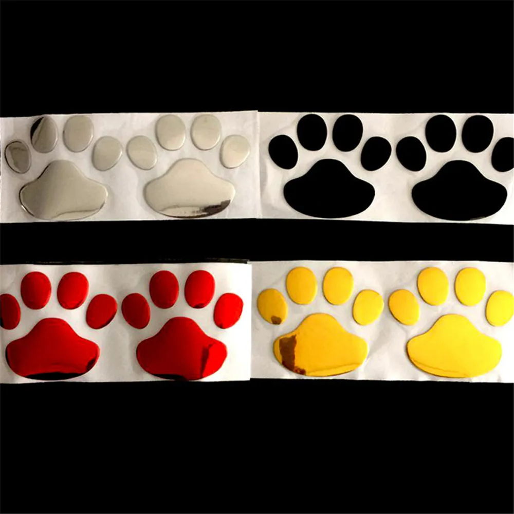 

2Pcs/Set Car Sticker Cool Design Paw 3D Animal Dog Cat Bear Foot Prints Footprint Decal Car Stickers Silver Gold Red
