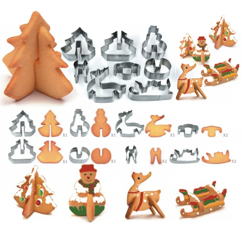 8 шт. набор резаков для печенья 3D инструмент выпечки из нержавеющей стали 304 резак