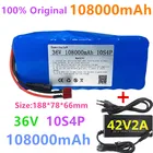 100% Оригинальный аккумулятор 36 В 10S4P 108Ah аккумулятор 1000 Вт аккумулятор высокой мощности 42 в 108000 мА  ч Электрический велосипед Ebike BMS + зарядное устройство 42В 2A