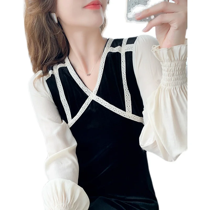 

COIGARSAM Full Sleeve Women dress New Spring Chiffon Dresses 2108