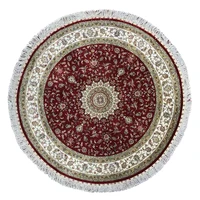 4.5'x4.5' Round Hand-Knotted Silk Rug Red Persian Handmade  Silk Carpet Parlor Decor