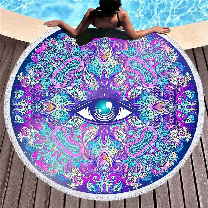 

Women Round Beach Towel 3D Bohemian Tassel microfibra Bath Towel Yoga Mat Picnic Mat Bathroom Towel 150cm