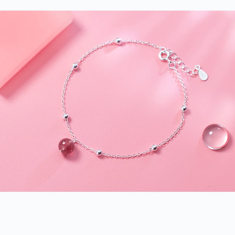 Женский браслет из 100% стерлингового серебра 925 пробы с клубничными кристаллами и