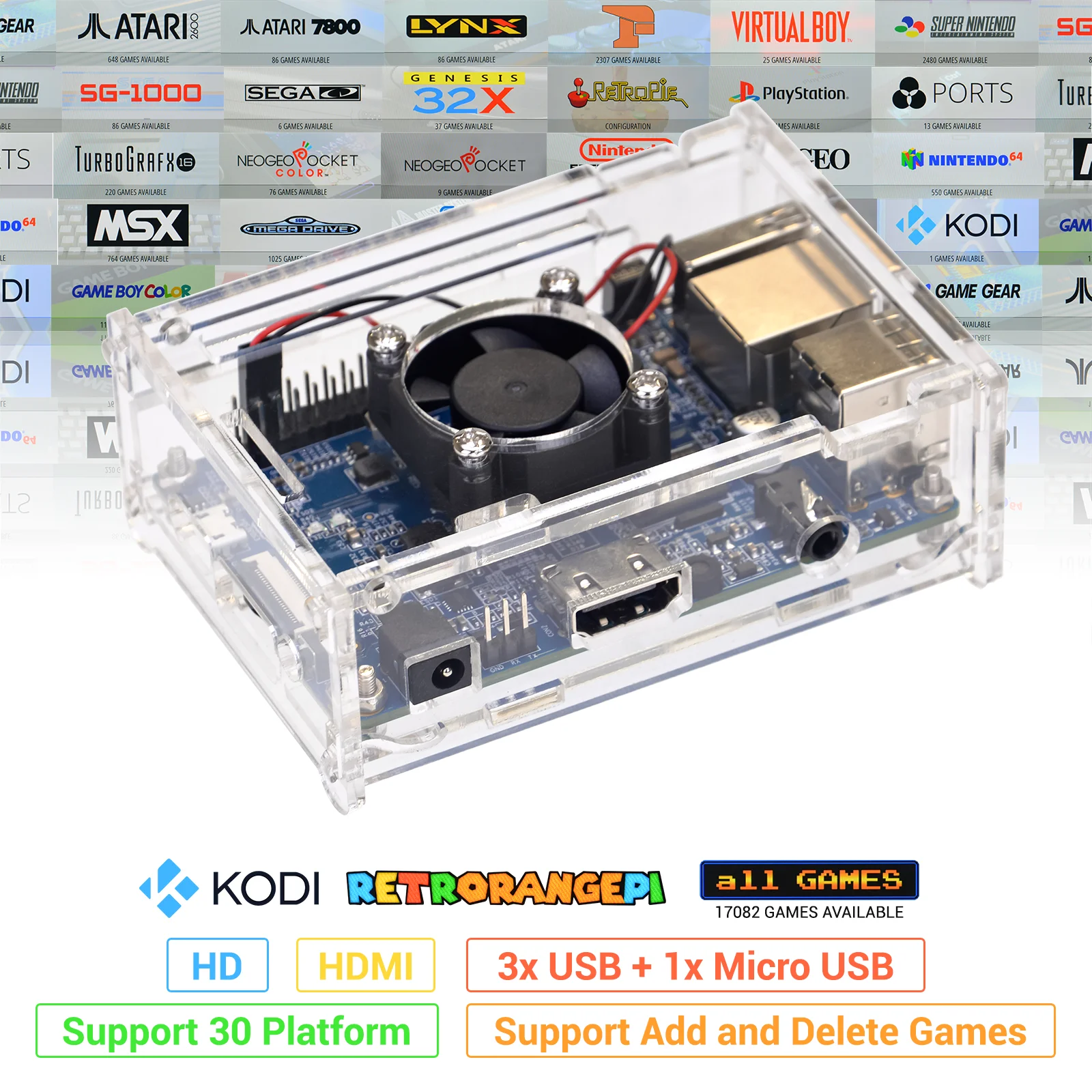 

128 ГБ RETRORANGEPI игровая станция аркадный настольный мини-ПК HDMI w/ 17000 + игры ретро PIE система аркадный полный комплект 1G Ram