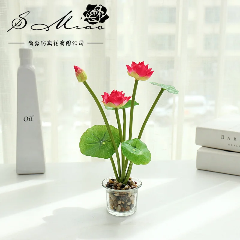 

New mini lotus simulated flowerpot Jingzhi artificial plant indoor decoration artificial flower