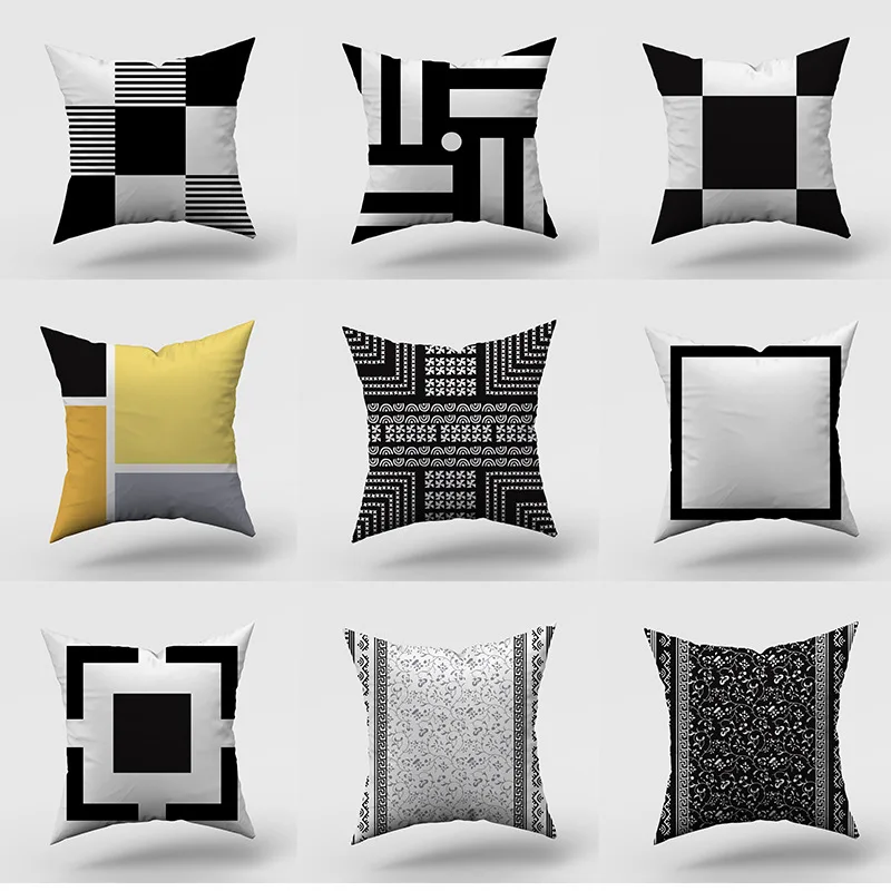 

Modern Geometric Cushion Cover Simple Black and White Polyester Throw Pillow Case Striped Plaid Art Cushion Cover Home Decor