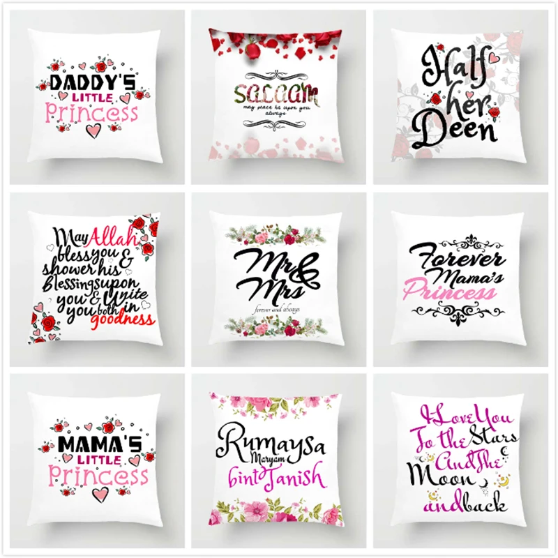 

Nordic Cushion Cover Greetings Letters Flowers Printed Pillow Case Decor For Home Car Kidroom Throw Pillowcase 45*45cm cojines