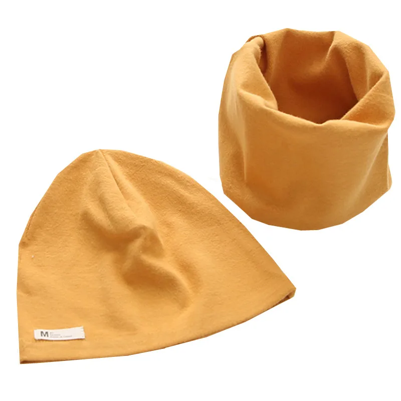 yellow Новая весенне-Осенняя шапка для девочек, шарф, комплект с рисунком совы, звезды, лебедя, шапка для маленьких мальчиков и девочек, детская шляпа, шарф-воротник, комплект хлопковой детской шапки - Цвет: yellow