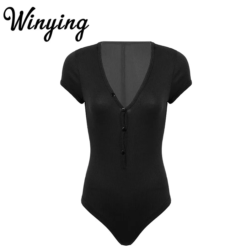 

Женский однотонный эластичный Облегающий комбинезон, модная Осенняя Женская одежда, сексуальное боди с глубоким V-образным вырезом и корот...