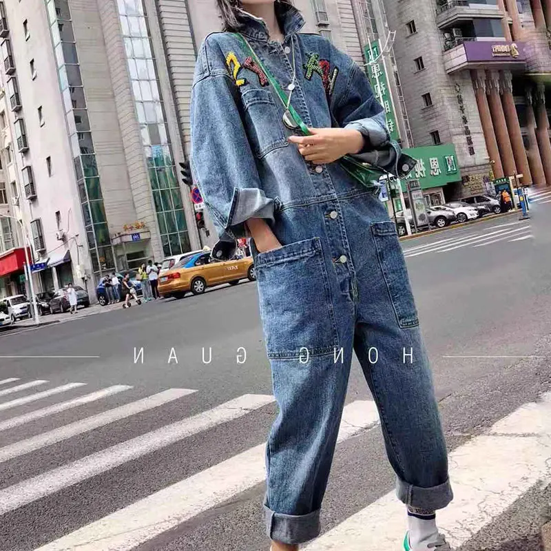 Женский джинсовый комбинезон Свободный в Корейском стиле весна 2020|Женские