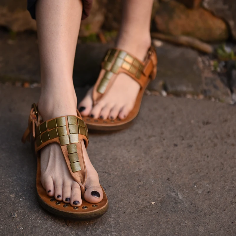 

Artmu Genuine Leather Women Sandals 2021 New Summer Flip Flops Slippers Beach Shoes Metal Women Shoes Ladies Sandals Original