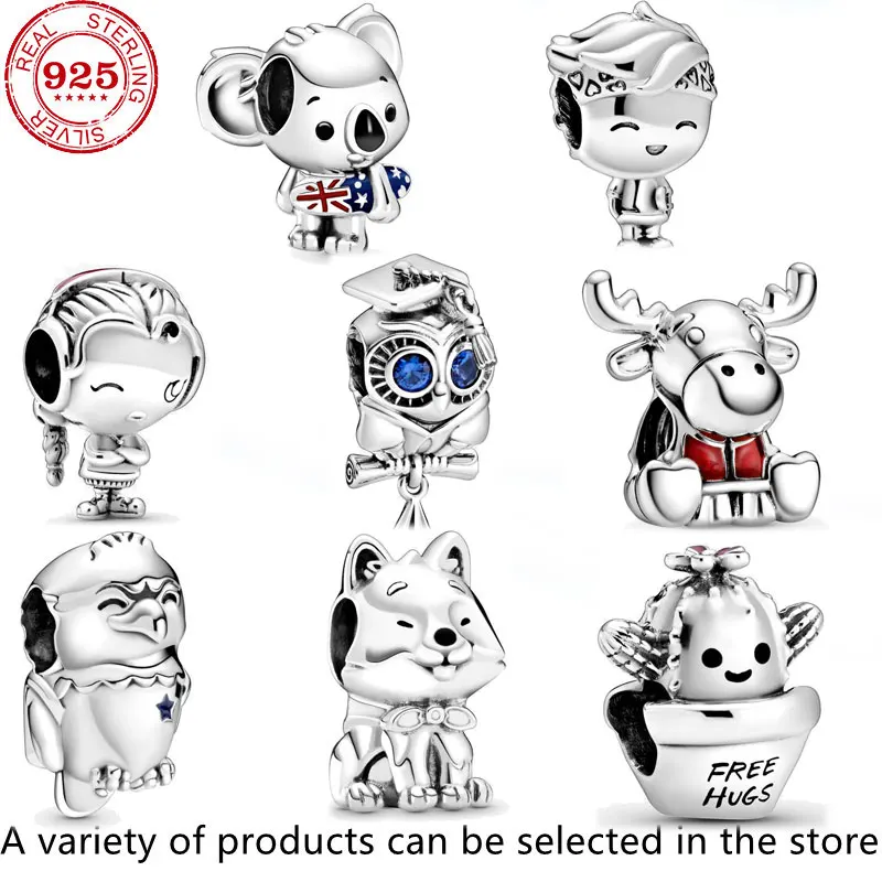 

Hot Sale 100% Real 925 Sterling Silver pan Beads for Women Cartoon animal Fit Original Charm bracelet DIY high quality Jewelry