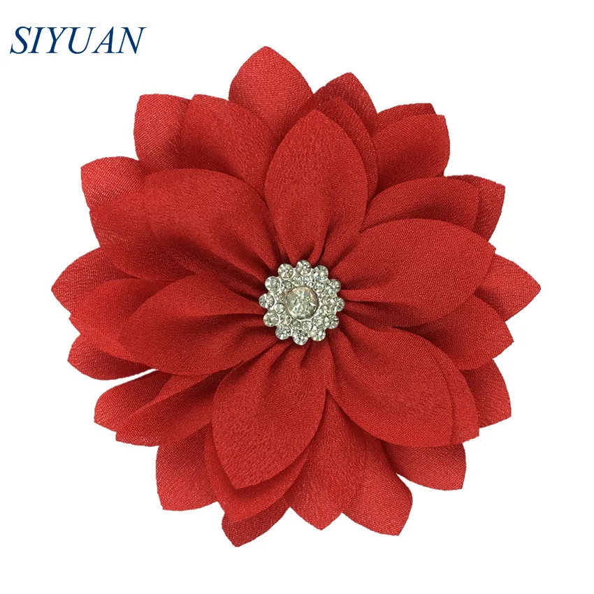13-red 50pcs/lot 9cm Multy Layer Fabric Flower with Rhinestone Chic Lotus Flower Kids Lovely Headwear Accessories High Quality TH300 - Цвет: 13-red