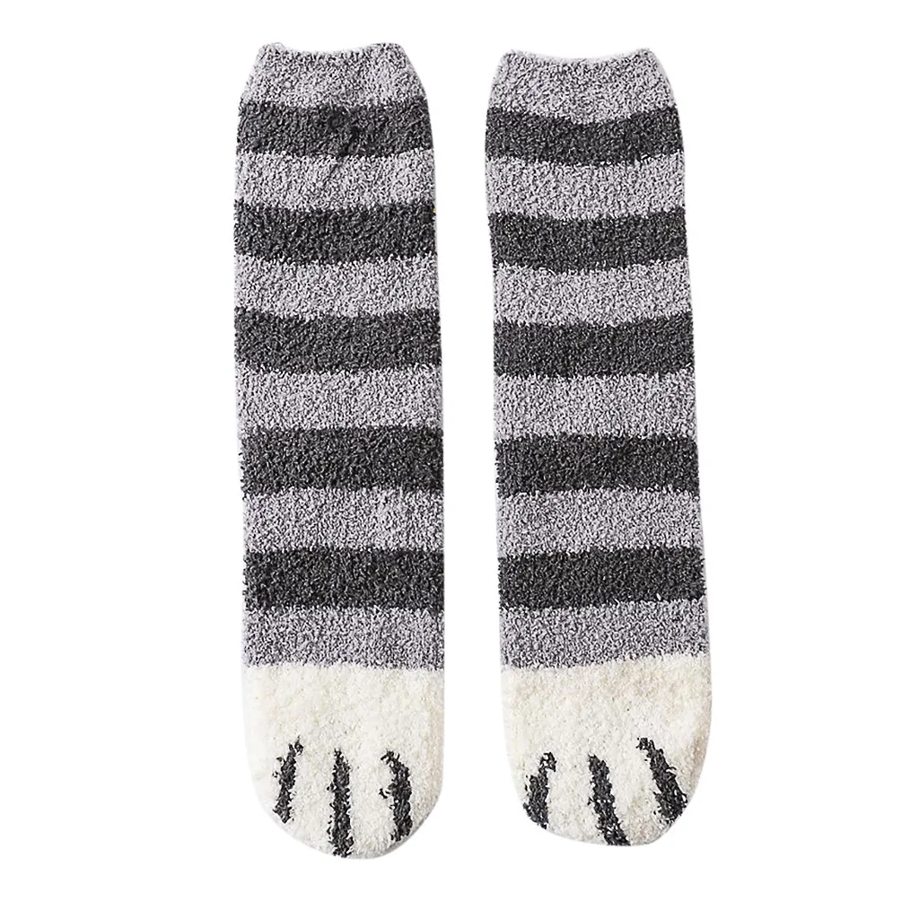

6Pcs/5Pcs/ 1 pair of plush coral fleece socks female tube socks autumn and winter cat claws cute thick warm sleeping floor socks