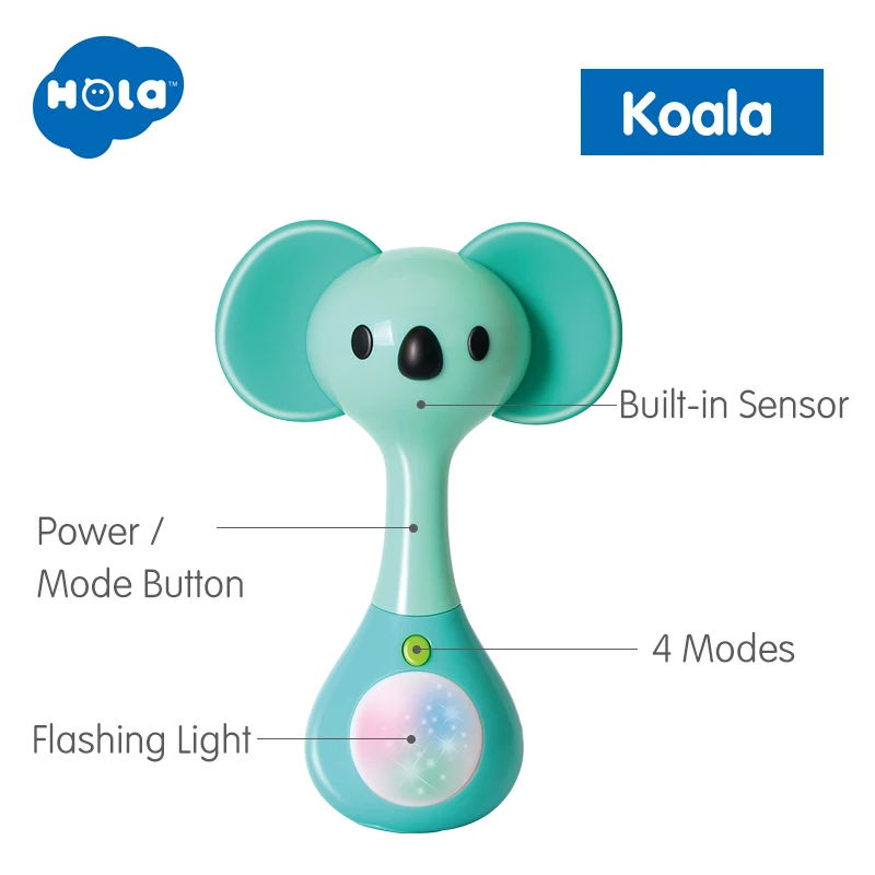 Koala HOLA 3134 мини погремушка с музыкой/светильник в виде животных колокольчики плюшевые игрушки и детские игрушки для прорезывания зубов - Цвет: Koala