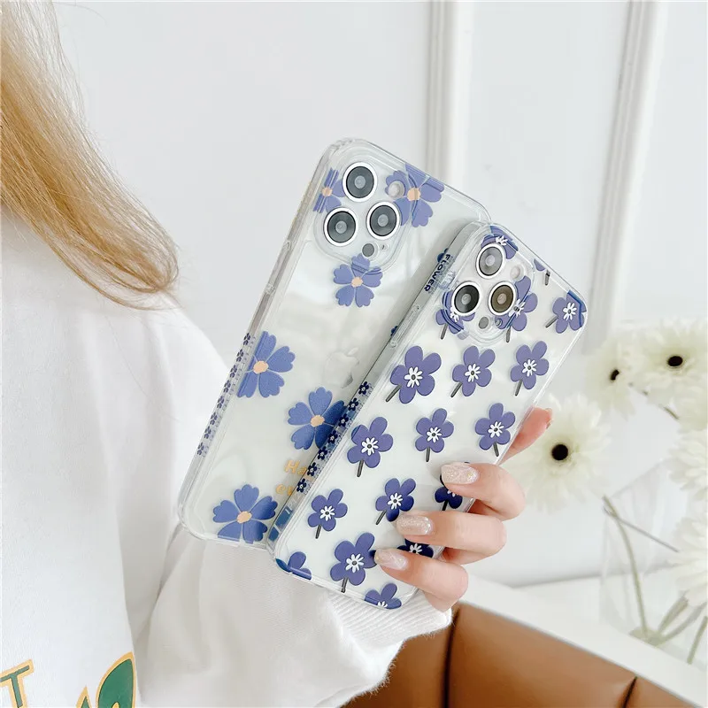 

Cartoon Flowers Phone Cases For iPhone 12 Mini 11 Pro XS Max X XR 7 8 Plus SE 2020 12Pro Fashion Border Print Soft TPU Cover