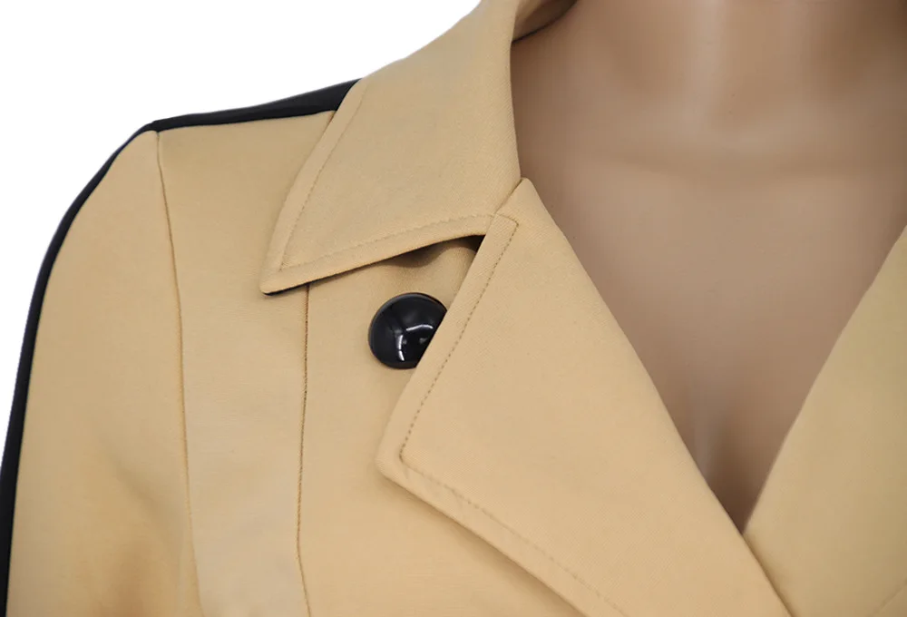 

Women Color Patchwork Thick Casual Coat with Belt Double Breasted Turn Down Collar Long Sleeve Pleated Hem Ruffle Jacket