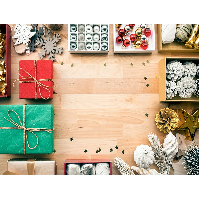 

SHENGYONGBAO Christmas Backdrop Wood Board Light Winter Snow Gift Star Vinyl Photography Background For Photo Studio 20826SD-01