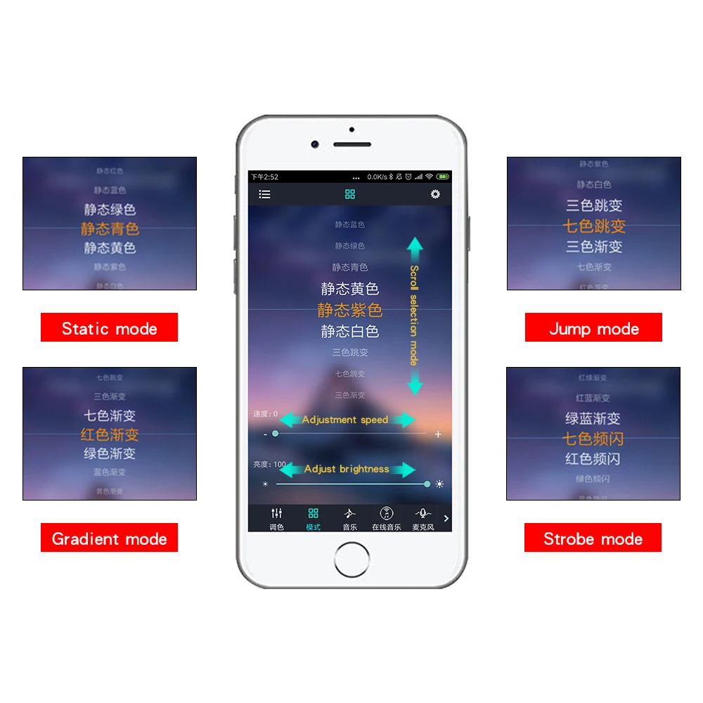 Автомобильная светодиодная атмосферная лампа меняющая цвет декоративная