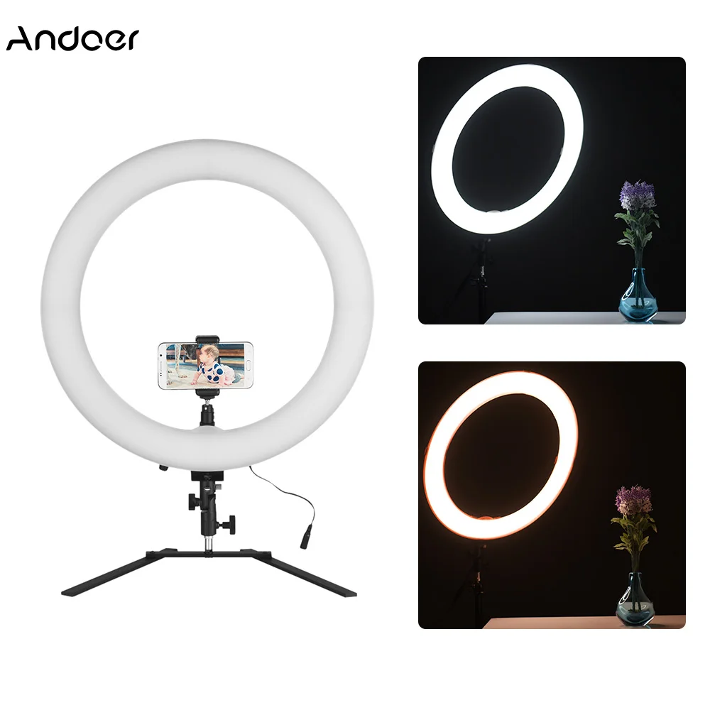 

Andoer 18" LED Ring Light Ringlight 5600K 60W Photo Studio Video Light with Tabletop Stand Phone Clamp Ball Head for iPhone X 8