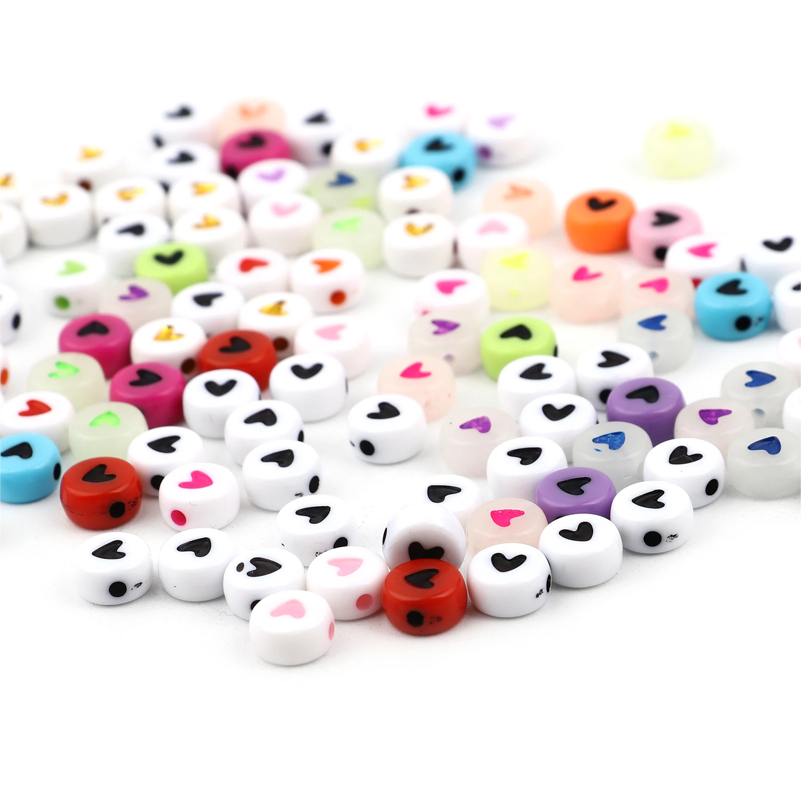 

500/1000pcs 7mm Acrylic Beads Random Color Heart Pattern Flat Round Spacer Beads DIY Jewelry Making Necklace Accessories Gifts