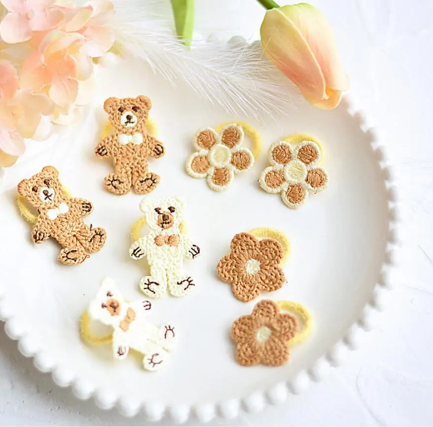 

8 шт./компл. резинка для волос с мультяшным медведем и цветком для девочек, детская эластичная резинка, резинка с кольцом, Детские корейские а...