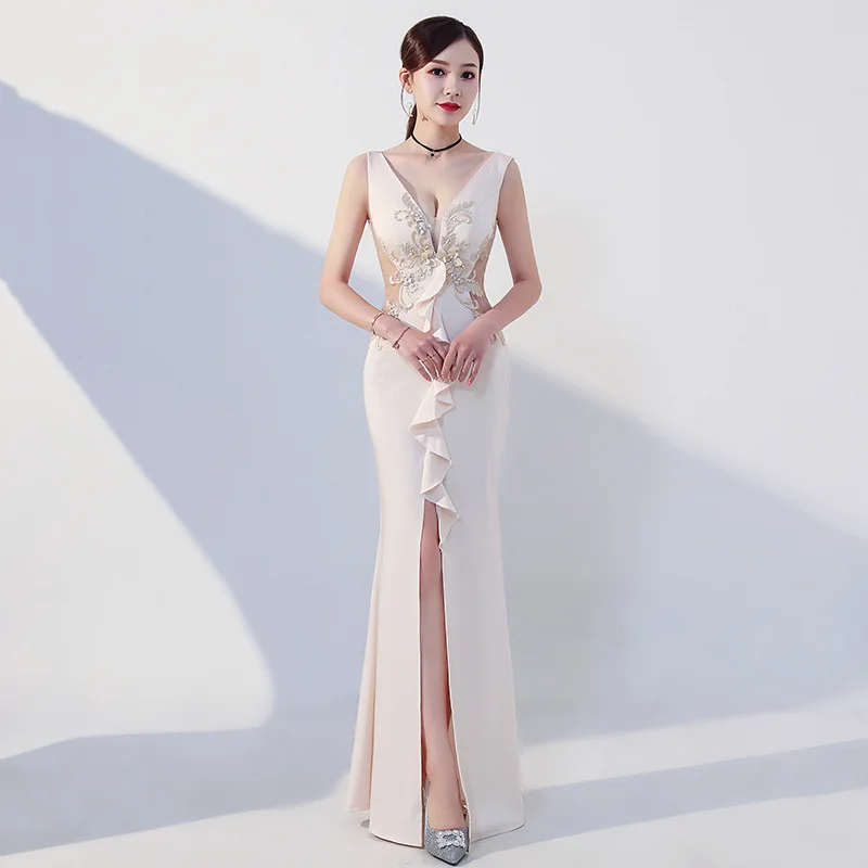 

Evening Dress Floral Print Fashion Sleeveless Mermaid Deep V-Neck Floor-length New Plus size Women Formal Party Dresses C1286