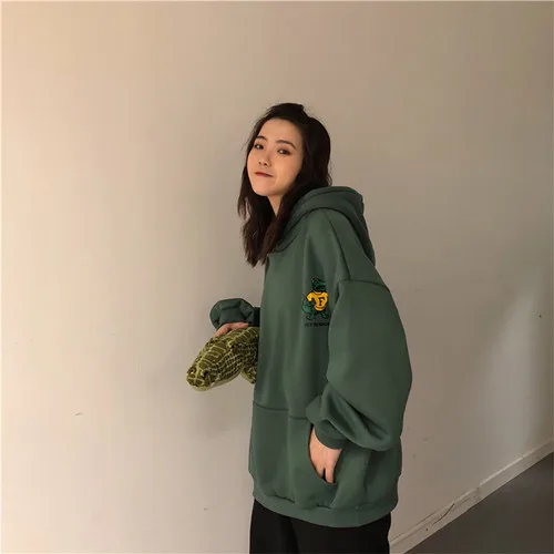 Повседневные женские толстовки из плотного бархата с карманом и принтом