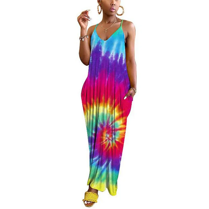 Женское длинное платье на бретельках вечернее без рукавов в стиле бохо вечерние