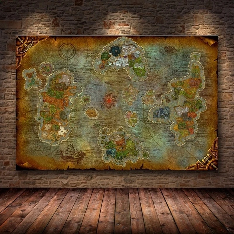 

Ingelijste De Poster Van World Of Warcraft Kaart Op Canvas Painting Hd Print Pictures Modular Wall Art Voor Woonkamer Home Decor