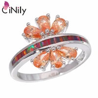 cinily created orange fire opal morganite silver plated wholesale new style jewelry for women wedding ring size 6 9 oj9256