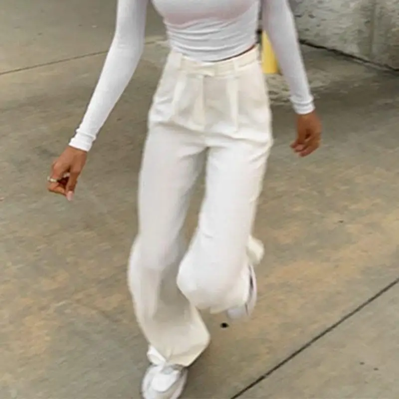 Куркума высокая Талия шаровары белые брюки женские 2019 осень зима Твердые молнии