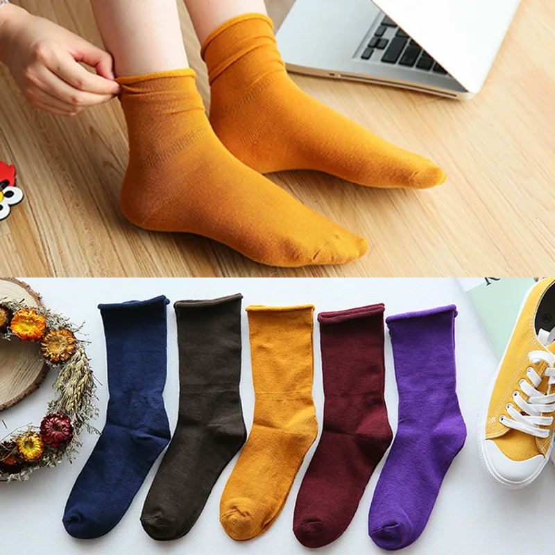 Женские носки в Корейском стиле хлопковые повседневные однотонные Разноцветные