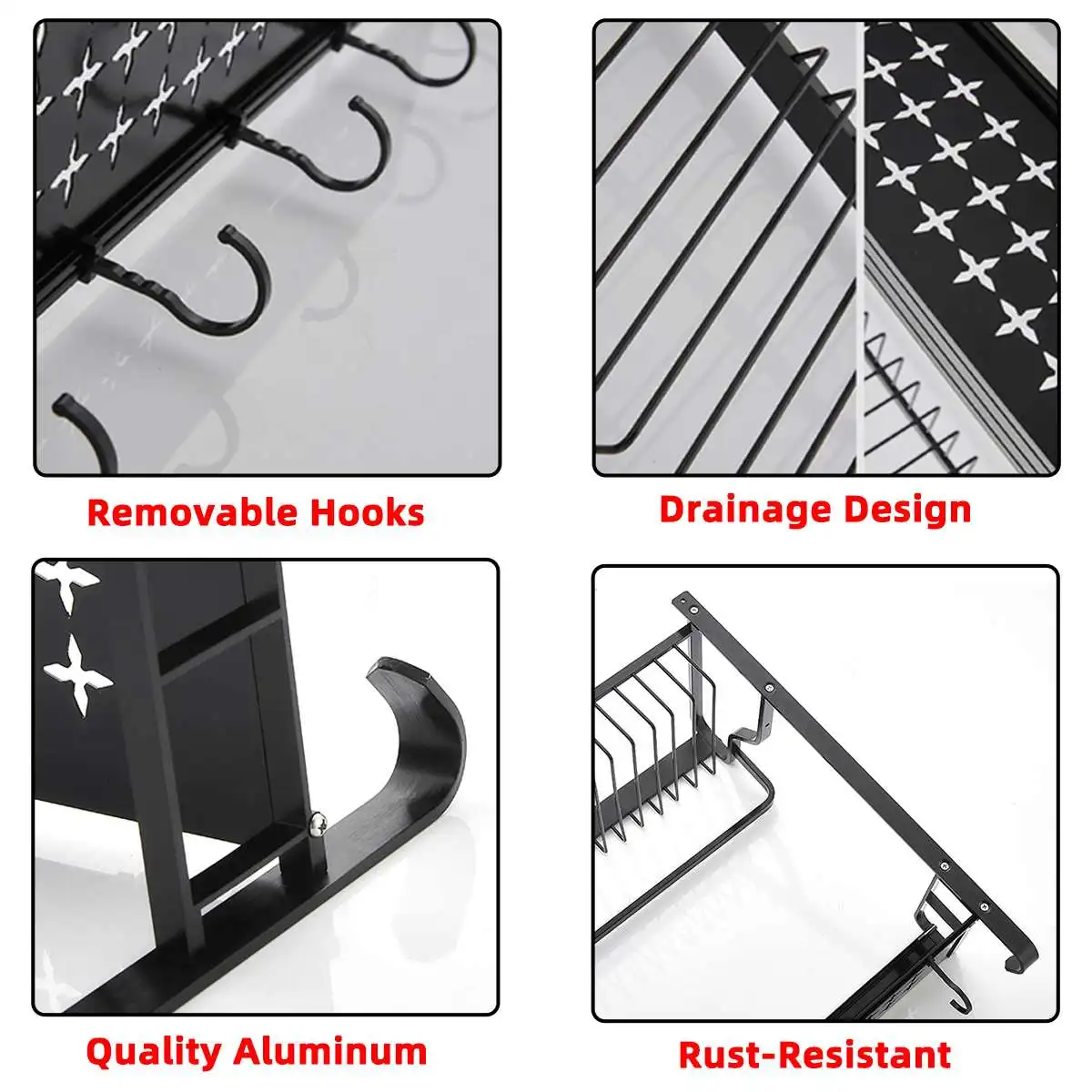 

Multifunction Bathroom Aluminum Towel Rack Wall Mounted Bar Double Tier Bath Storage Shelf Holder with Hook Organizer