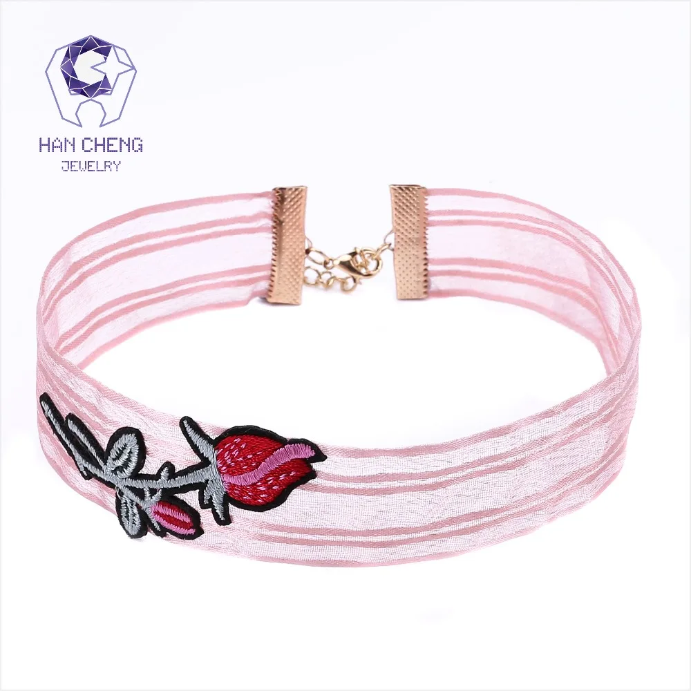 HanCheng Новое модное муслиновое кружево лента вышивка Роза цветок колье ожерелье