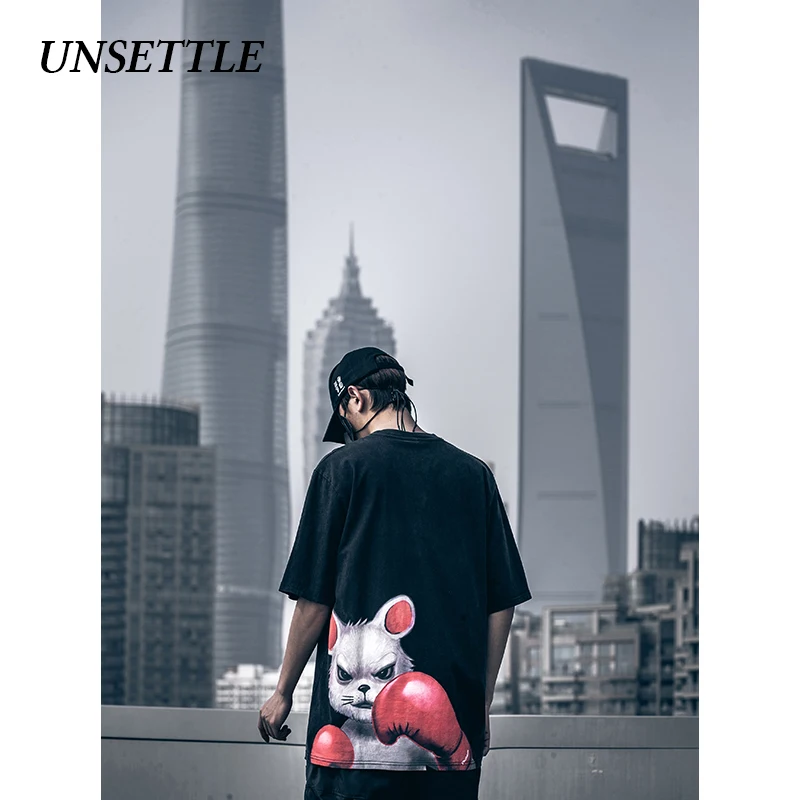 UNSETTLE 2020SS Harajuku футболки лето мужчины/женщины хип-хоп Забавный принт бокс Кролик