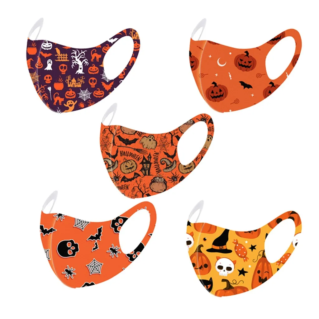 

5pc Children Halloween Mouth Mask for Protection Mask Washable Earloop Mask Fabric Adult Mouth Mascarillas Breathing Masque