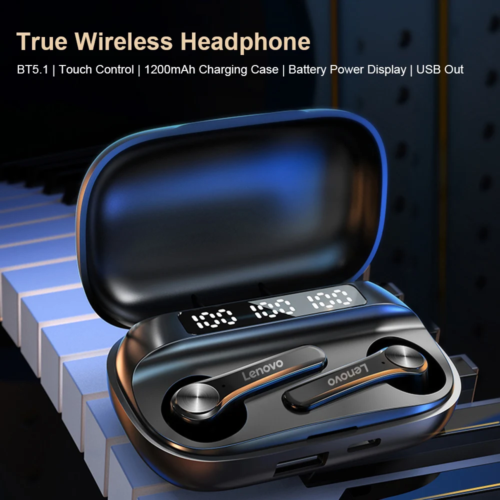 TWS наушники Lenovo QT81 с поддержкой Bluetooth 5 1 и сенсорным управлением 1200 мА · ч|Наушники