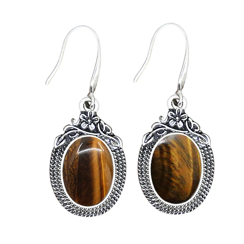 Natural Tiger Eye Натуральный кварц Lapis серьги из нефрита для женщин Винтаж натуральный камень аметисты ювелирные изделия - Окраска металла: Natural Tiger Eye