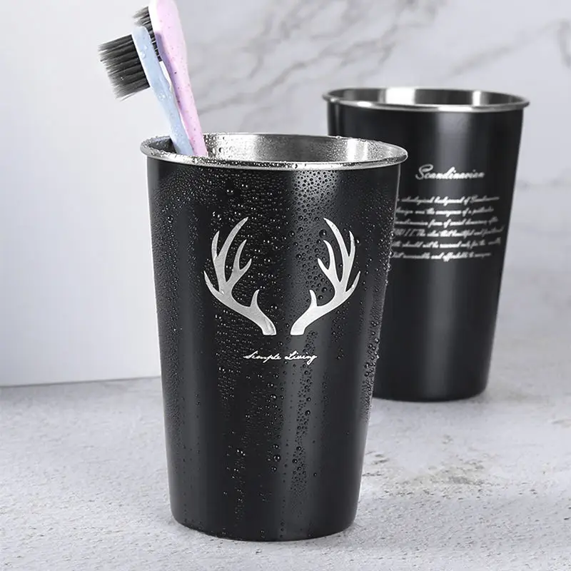 

High Quality Black Stainless Steel Coffee Mug Creative Letter Pattern Travel Camping Tea Milk Cups Home Office School Gift 500ml