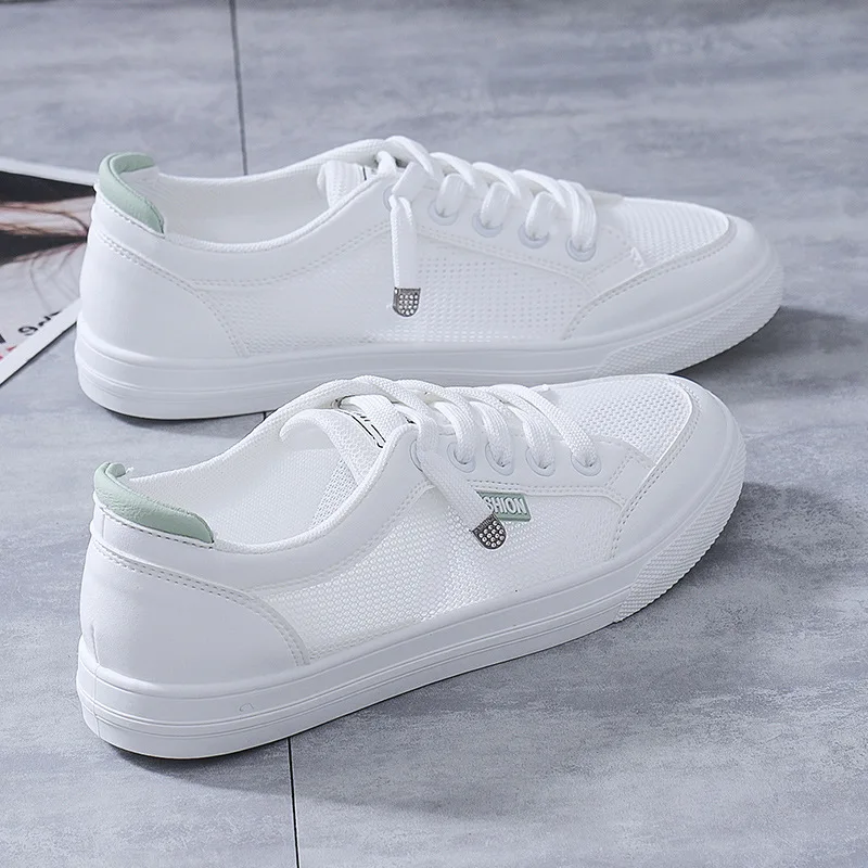 

Women's Vulcanize Shoes Casual Sneakers Spring Summer Breathable Flats Solid Color Mesh Shoes Fashion White Shoes Flat Sneakers